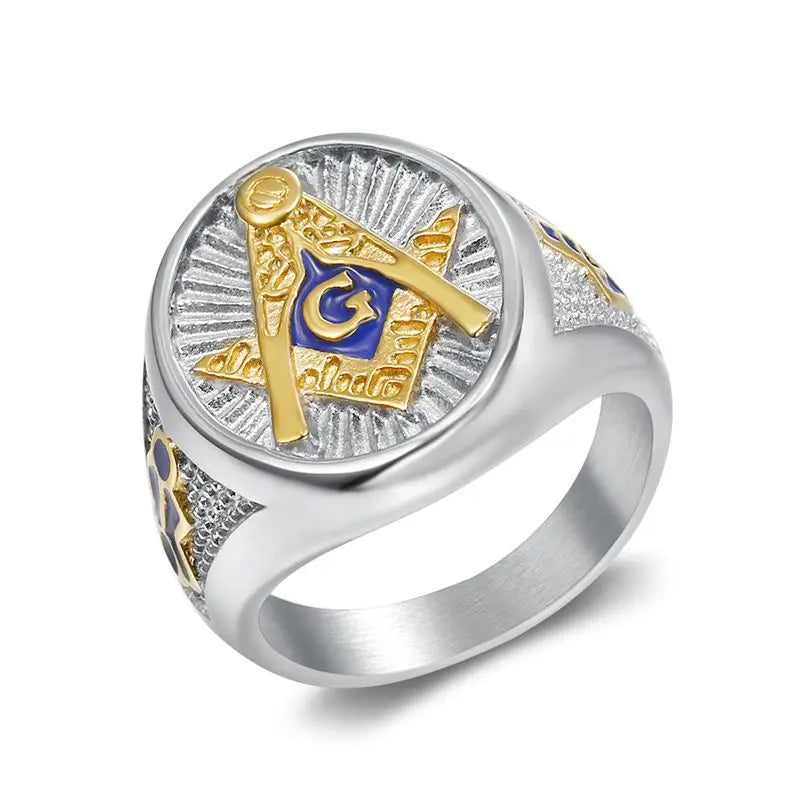 Master Mason Blue Lodge Masonic Stainless Steel Ring - Silver & Gold Color