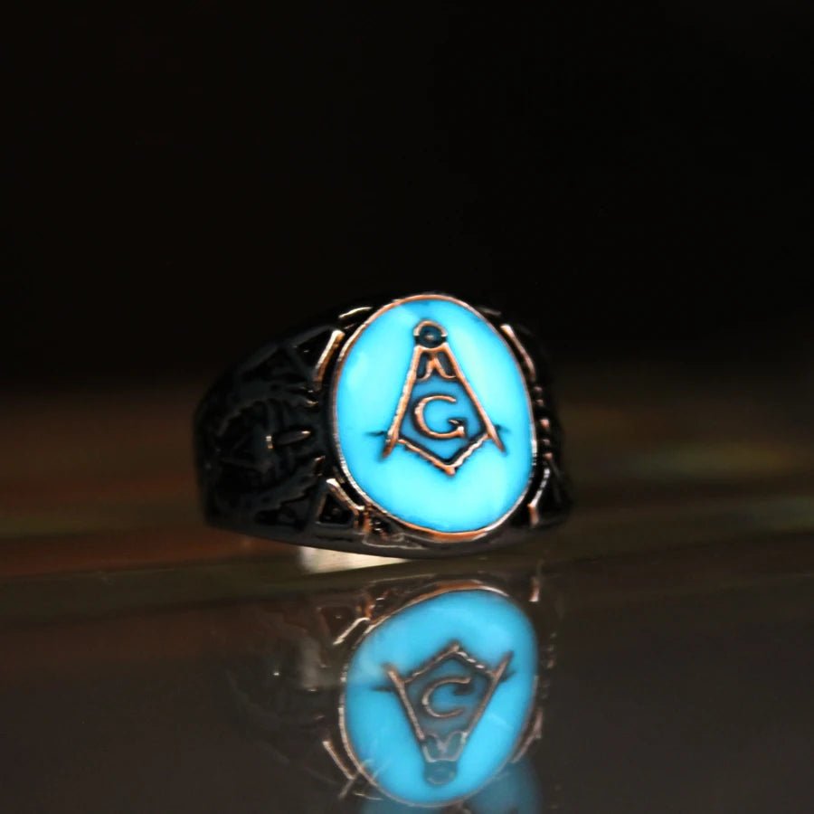 Master Mason Blue Lodge Masonic Glowing Ring - Silver Color