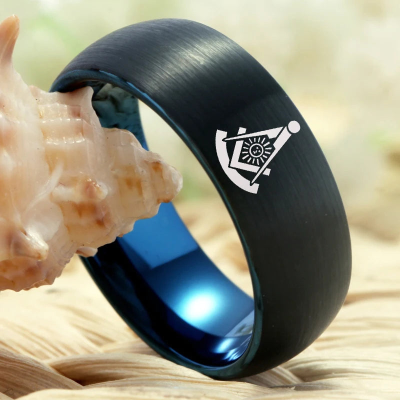 Past Master Blue Lodge Masonic TUNGSTEN Ring - Black