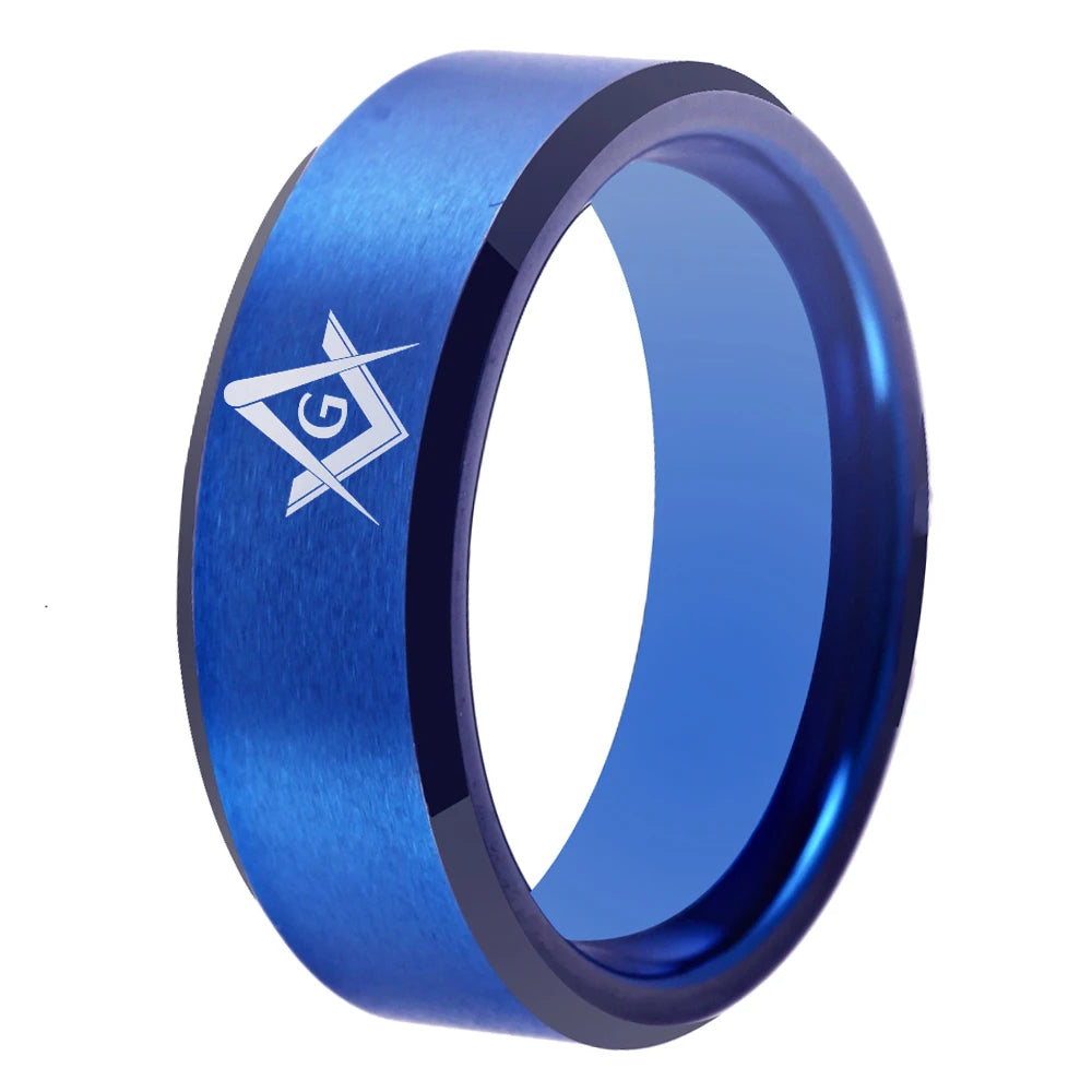Master Mason Blue Lodge Masonic TUNGSTEN Ring - Blue