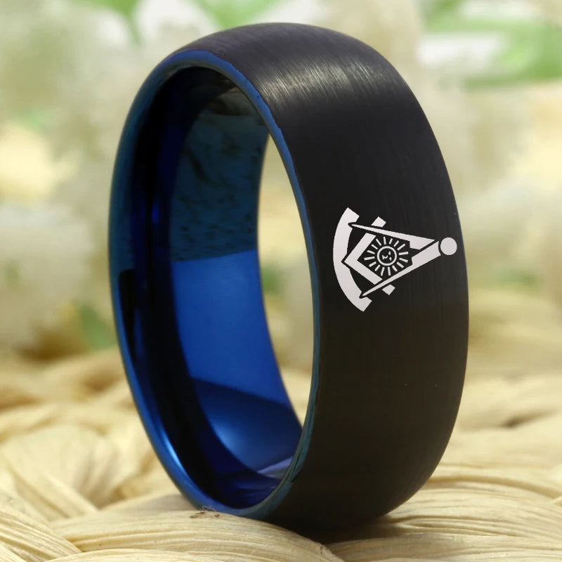 Past Master Blue Lodge Masonic TUNGSTEN Ring - Black