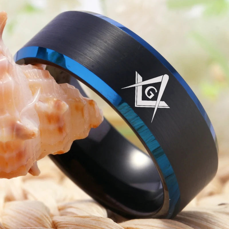 Master Mason Blue Lodge Masonic TUNGSTEN Ring - Black