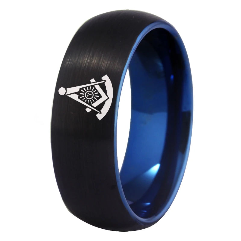 Past Master Blue Lodge Masonic TUNGSTEN Ring - Black