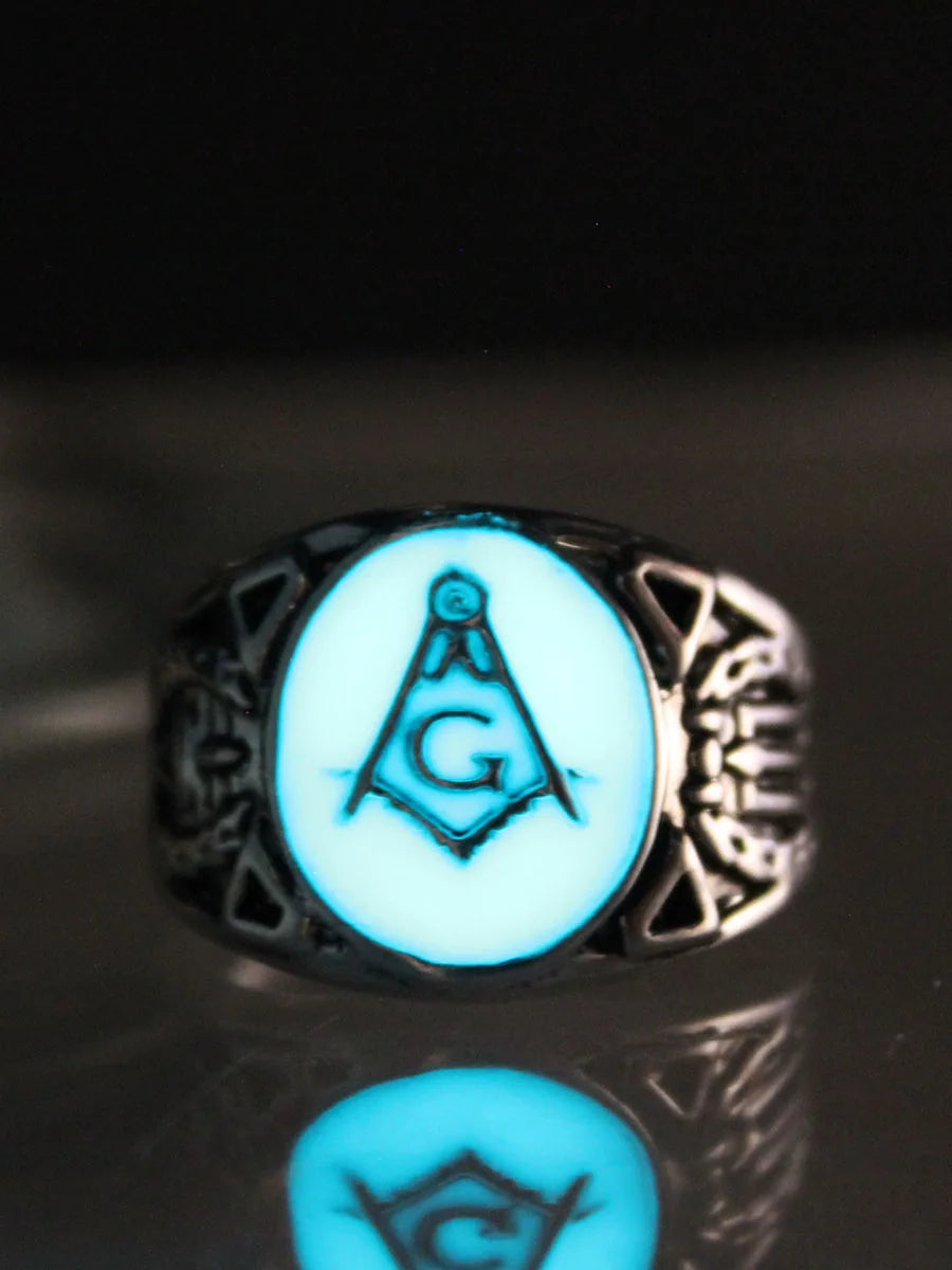 Master Mason Blue Lodge Masonic Glowing Ring - Silver Color