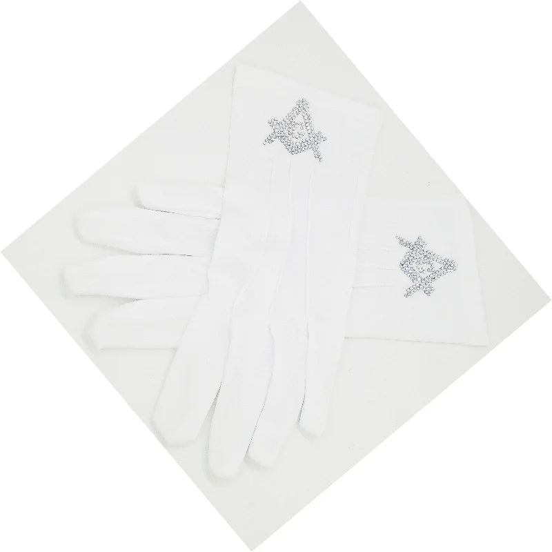 Master Mason Masonic High Quality Rhinestone Gloves - Square & Compass