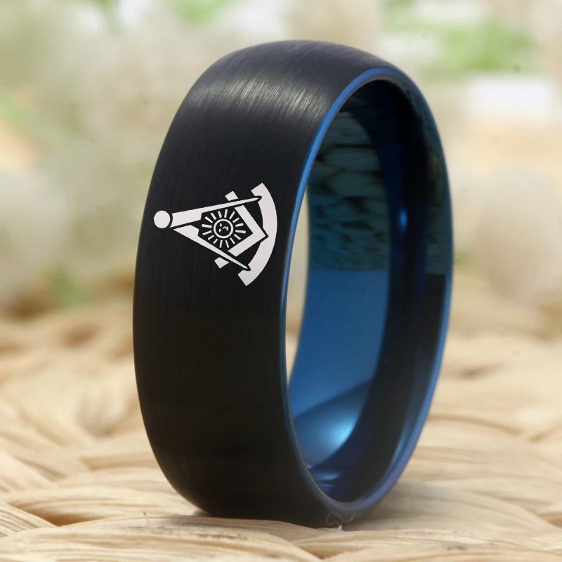 Past Master Blue Lodge Masonic TUNGSTEN Ring - Black