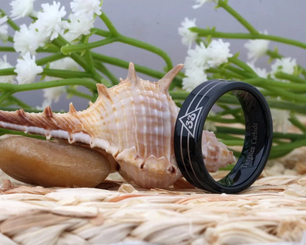 Scottish Rite 33 Degree Masonic TUNGSTEN Ring - Black