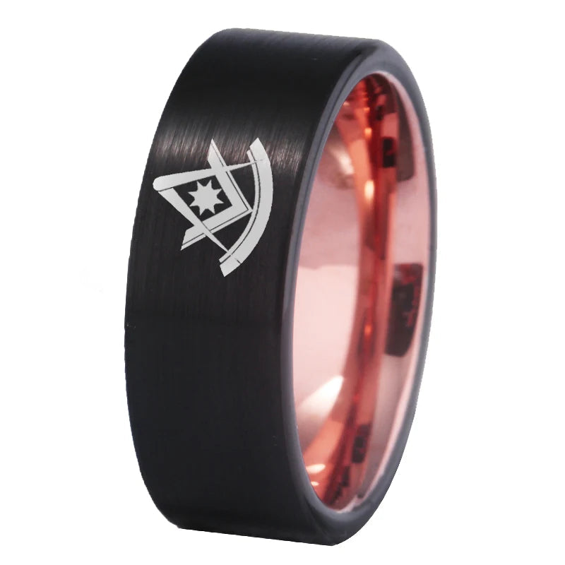 Past Master Blue Lodge Masonic TUNGSTEN Ring - Black