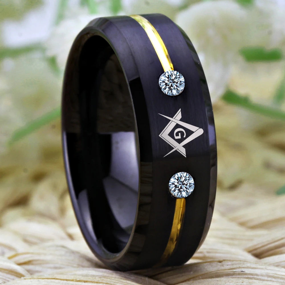 Master Mason Blue Lodge Masonic TUNGSTEN Ring - Black Color