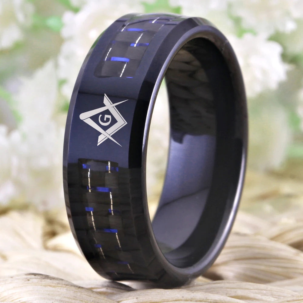 Master Mason Blue Lodge Masonic TUNGSTEN Ring - Black