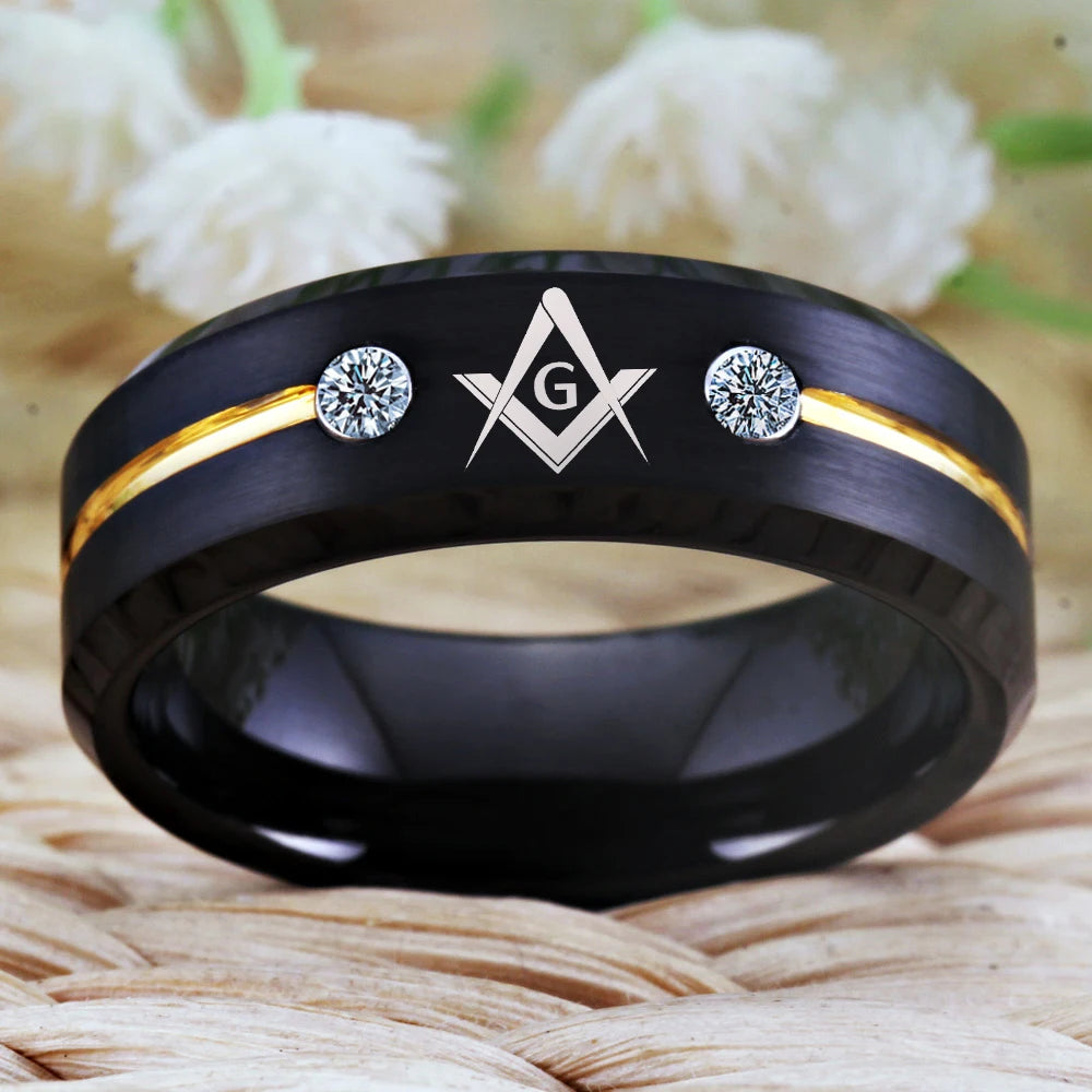 Master Mason Blue Lodge Masonic TUNGSTEN Ring - Black Color