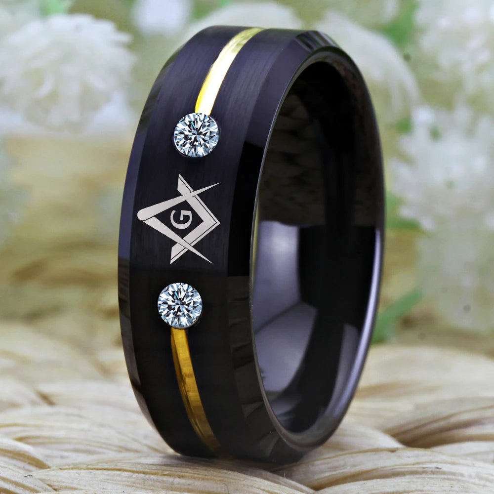 Master Mason Blue Lodge Masonic TUNGSTEN Ring - Black Color