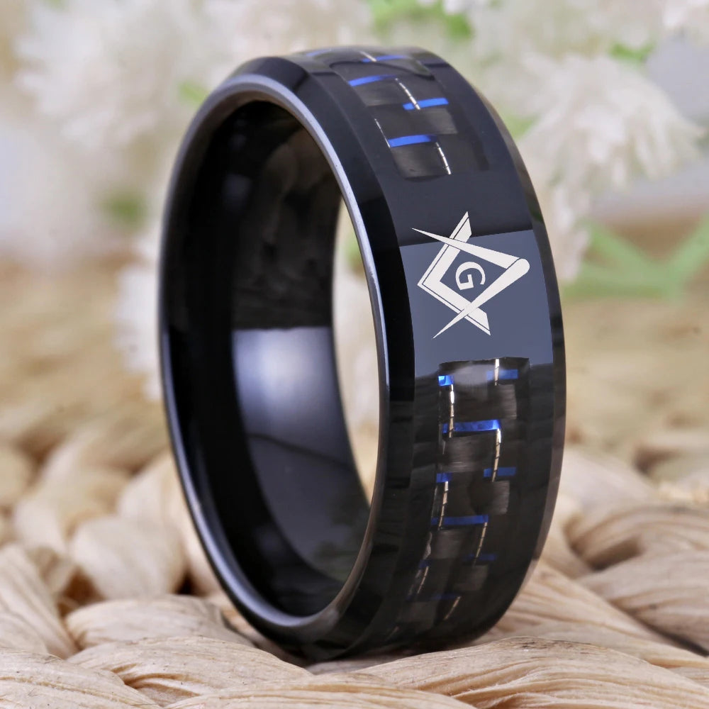 Master Mason Blue Lodge Masonic TUNGSTEN Ring - Black