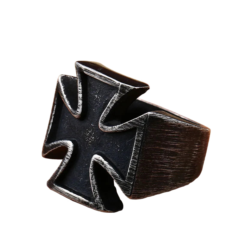 Knight of Malta Masonic Stainless Steel Ring - Black