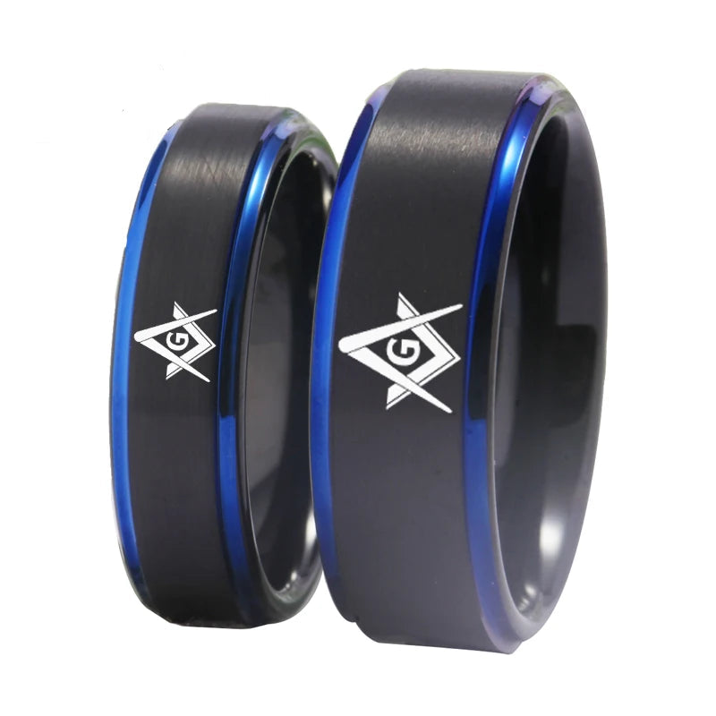 Master Mason Blue Lodge Masonic TUNGSTEN Ring - Black