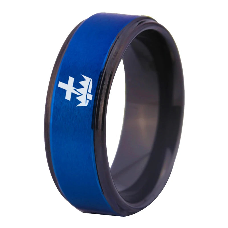 Knights Templar Masonic TUNGSTEN Ring - Blue