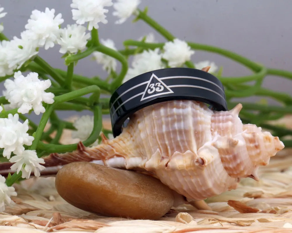 Scottish Rite 33 Degree Masonic TUNGSTEN Ring - Black