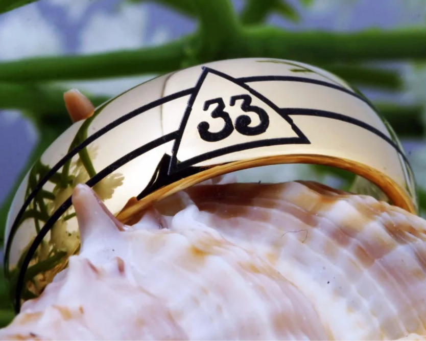 Scottish Rite 33 Degree Masonic TUNGSTEN Ring - Gold