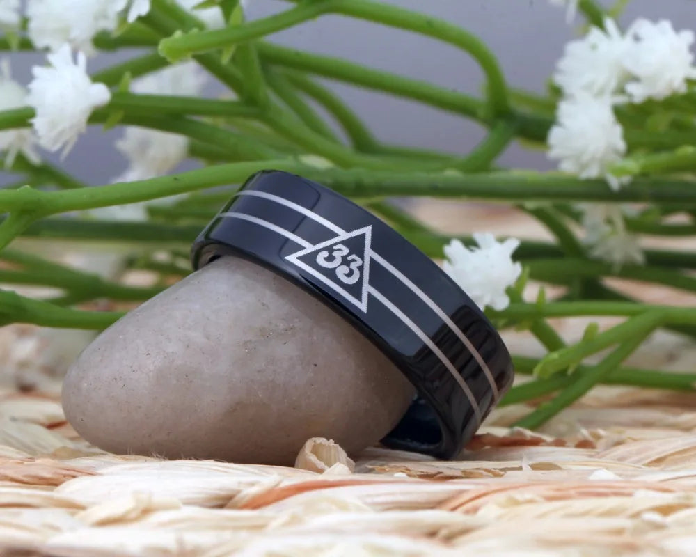 Scottish Rite 33 Degree Masonic TUNGSTEN Ring - Black