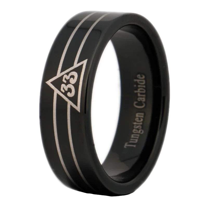 Scottish Rite 33 Degree Masonic TUNGSTEN Ring - Black