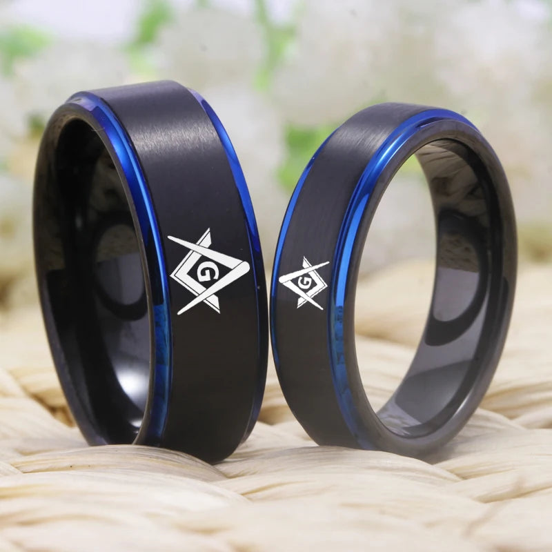 Master Mason Blue Lodge Masonic TUNGSTEN Ring - Black