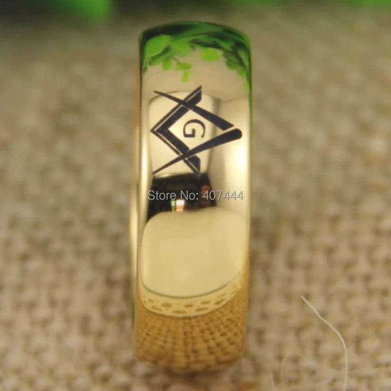 Master Mason Blue Lodge Masonic TUNGSTEN Ring - Gold