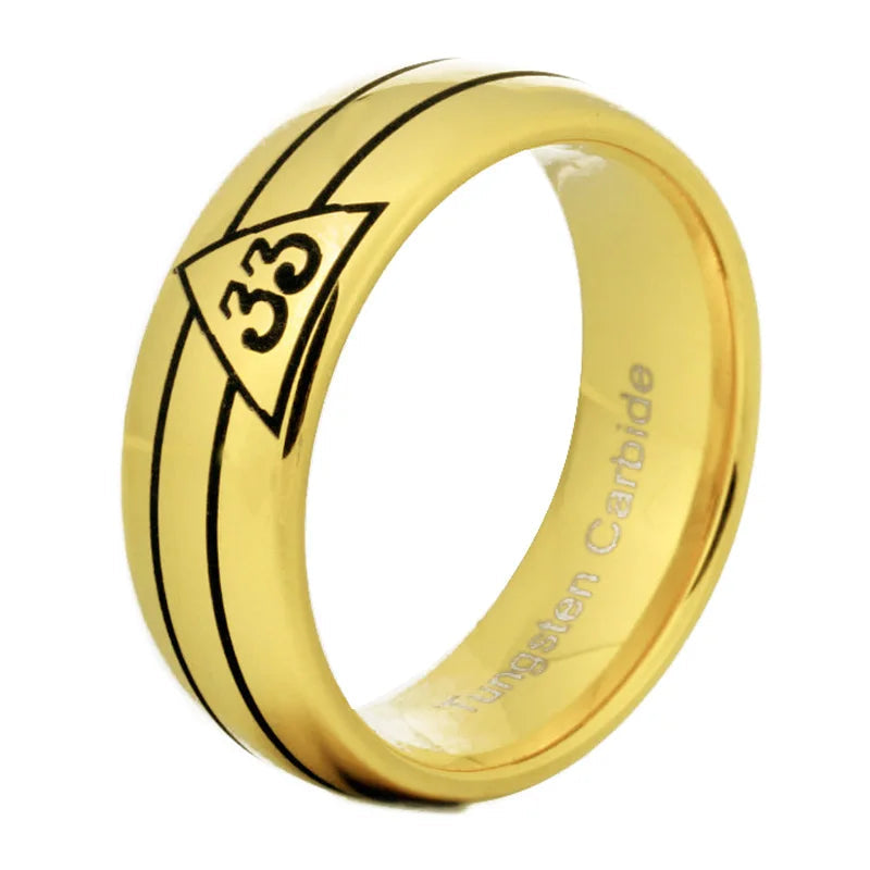 Scottish Rite 33 Degree Masonic TUNGSTEN Ring - Gold