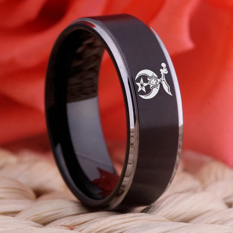 Shriners Freemason Masonic TUNGSTEN Ring - Black Color