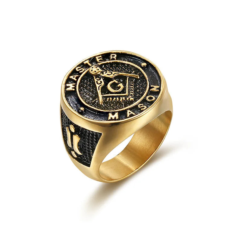 Master Mason Blue Lodge Masonic Stainless Steel Ring - Gold