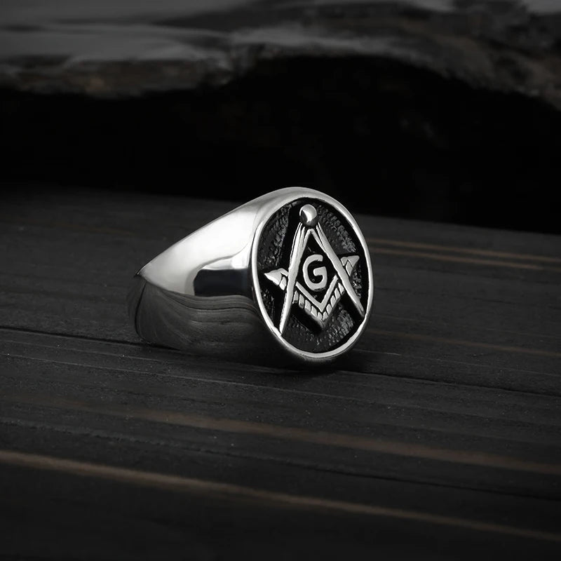 Master Mason Blue Lodge Masonic Stainless Steel Ring - Silver