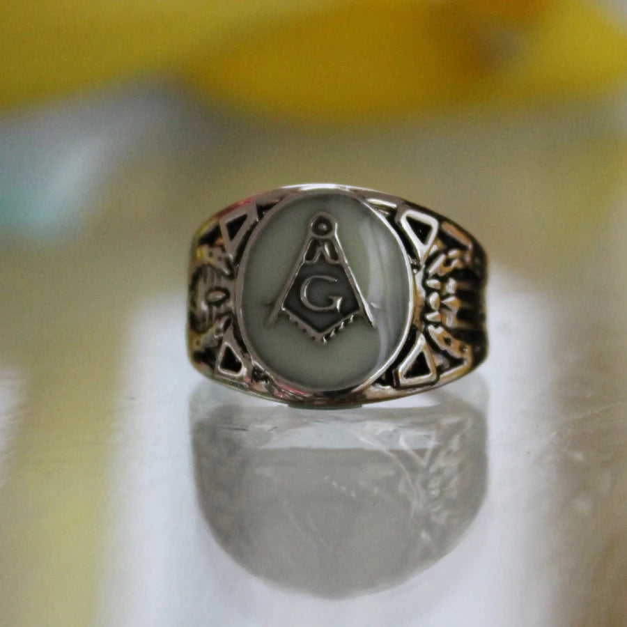 Master Mason Blue Lodge Masonic Glowing Ring - Silver Color