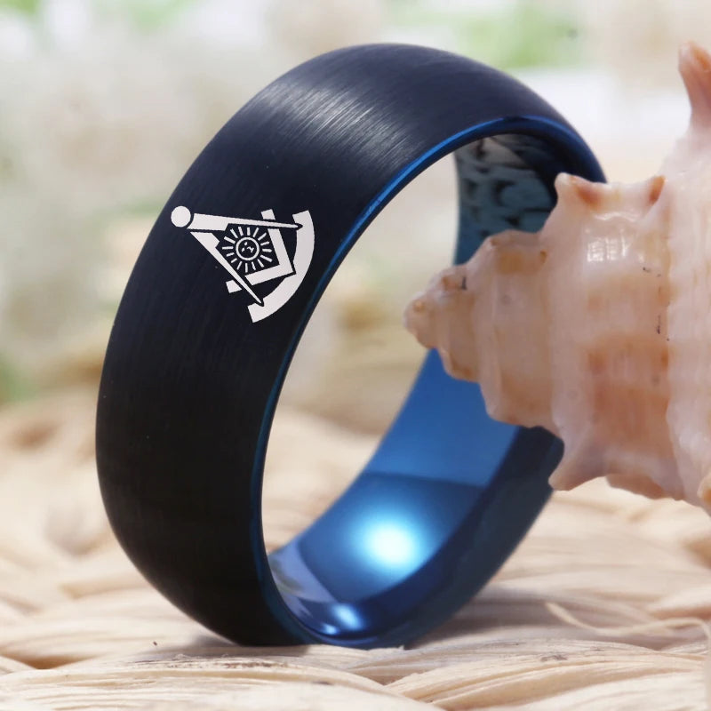 Past Master Blue Lodge Masonic TUNGSTEN Ring - Black