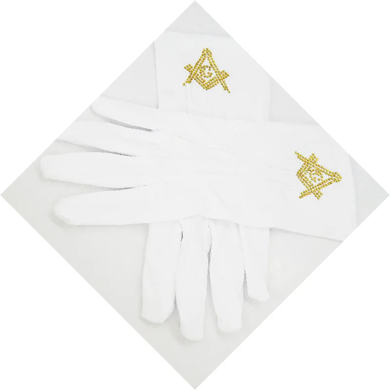 Master Mason Masonic High Quality Rhinestone Gloves - Square & Compass