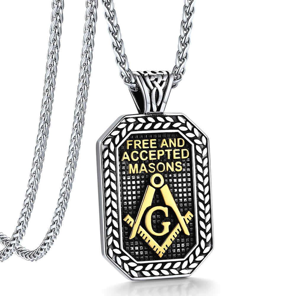 Master Mason Blue Lodge Masonic Necklace - Silver & Gold