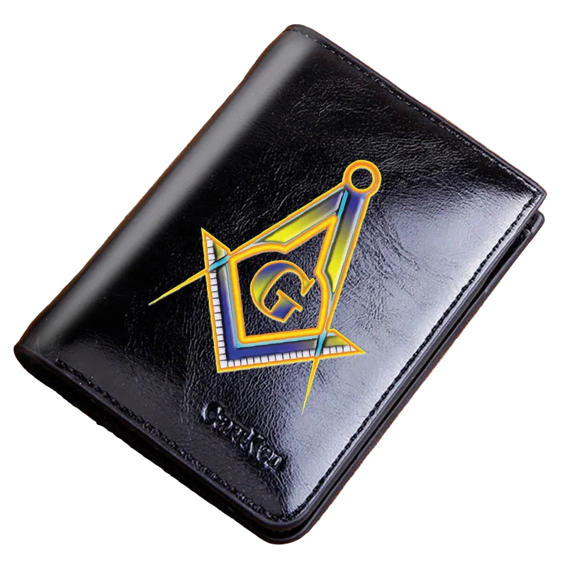 Master Mason Blue Lodge Masonic Cow Leather Wallet - Black