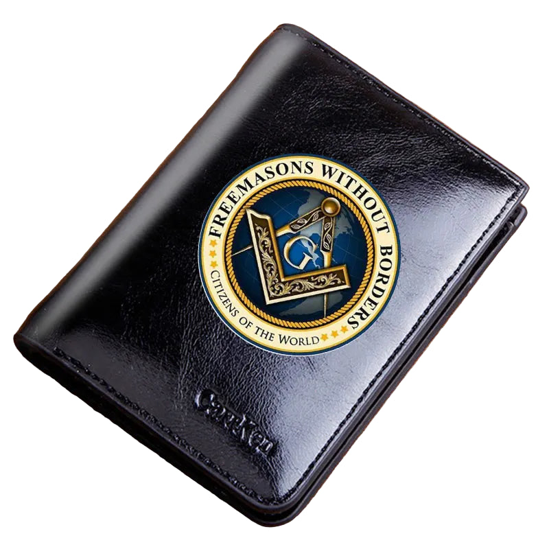 Master Mason Blue Lodge Masonic Cow Leather Wallet - Black