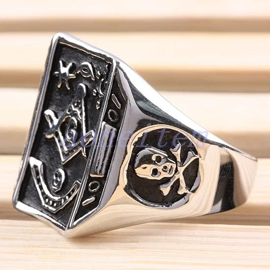 Master Mason Blue Lodge Masonic Stainless Steel Ring - Silver