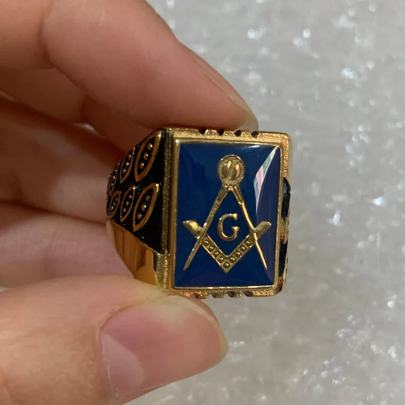 Master Mason Blue Lodge Masonic Stainless Steel Ring - Blue