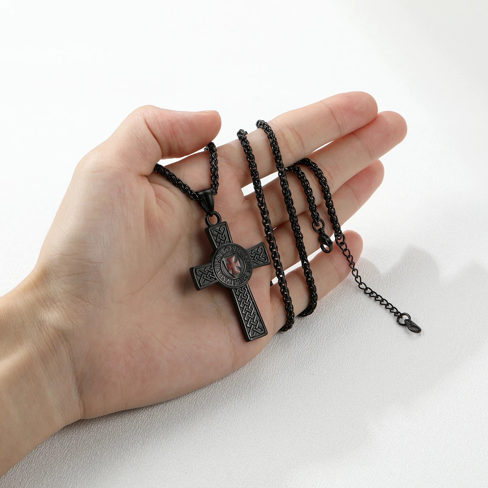 Knights Templar Masonic Stainless Steel Necklace - Black