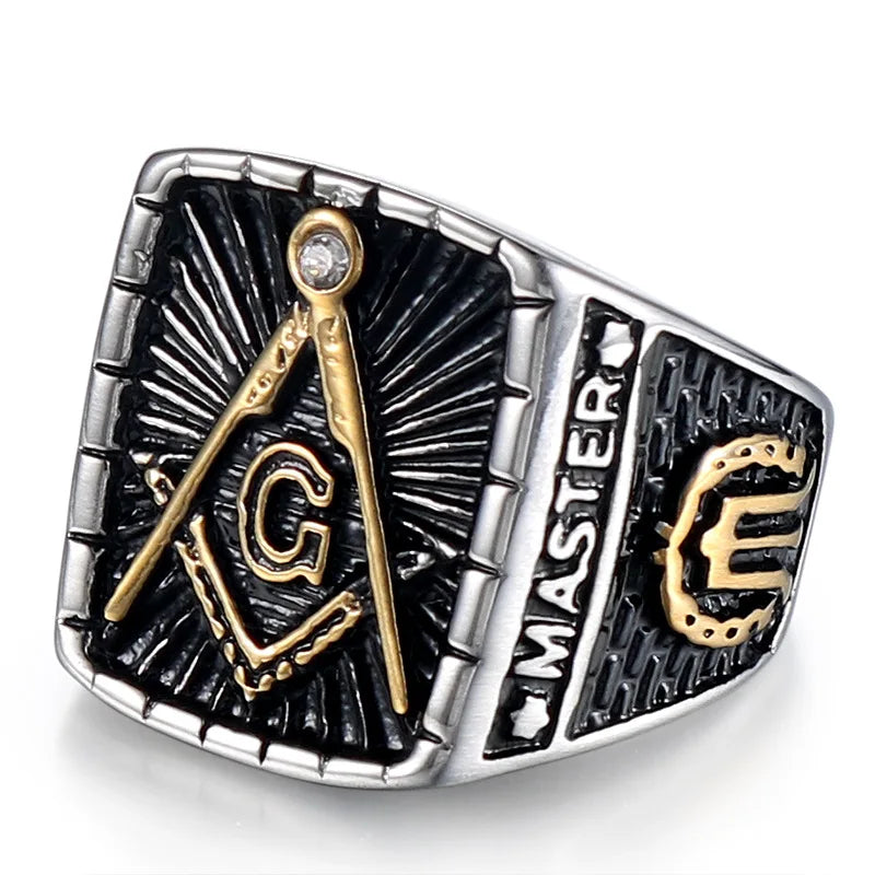 Master Mason Blue Lodge Masonic Stainless Steel Ring - Silver