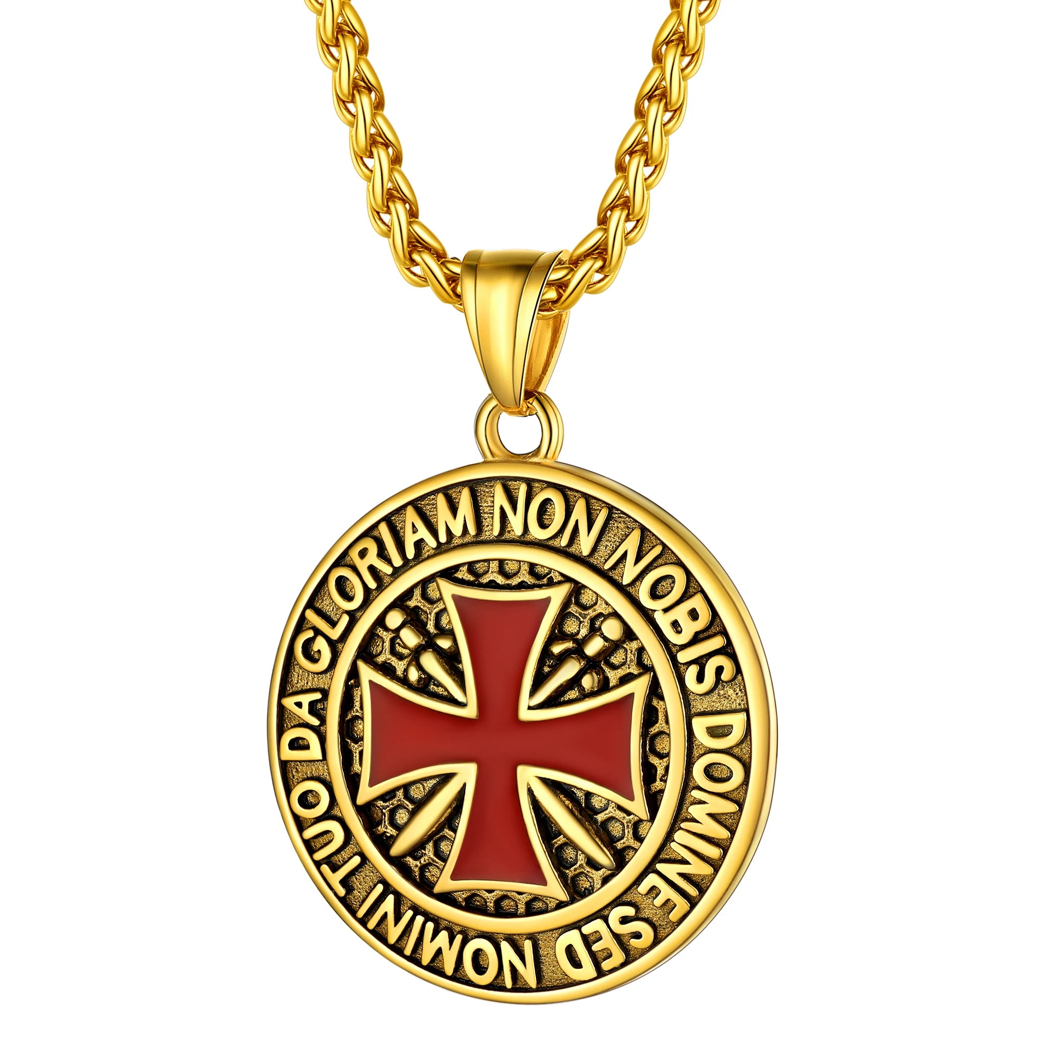Knights Templar Masonic Stainless Steel Necklace - Gold