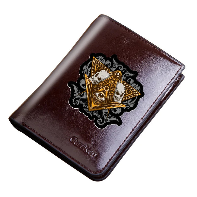 All Seeing Eye Masonic Cow Leather Wallet - Brown