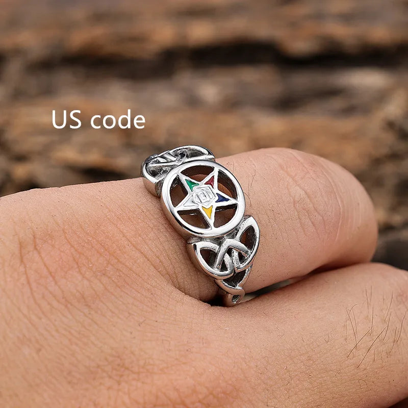 Order Of Eastern Star OES Masonic Stainless Steel Ring - Silver