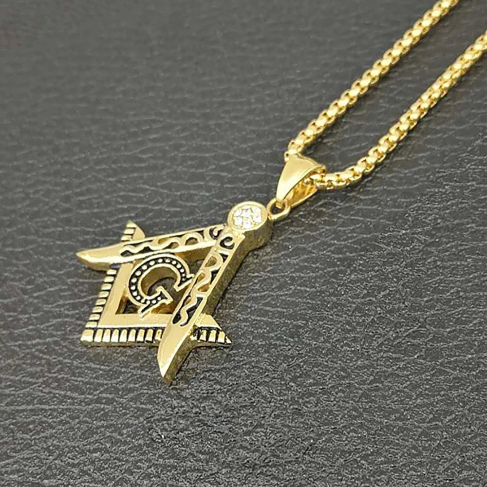 Master Mason Blue Lodge Masonic Necklace - Gold