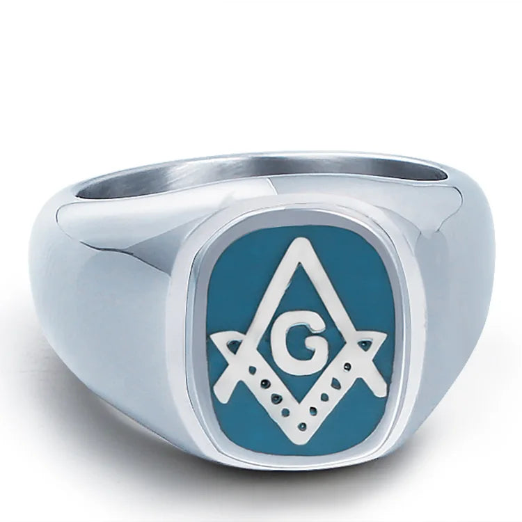 Master Mason Blue Lodge Masonic Stainless Steel Ring - Silver