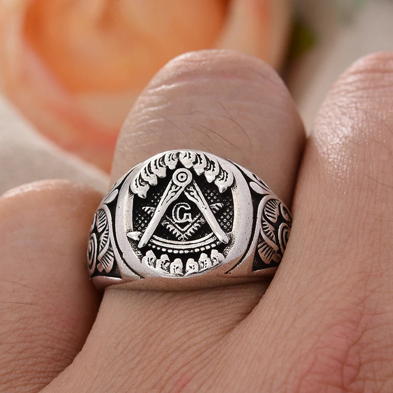 Master Mason Blue Lodge Masonic Stainless Steel Ring - Silver