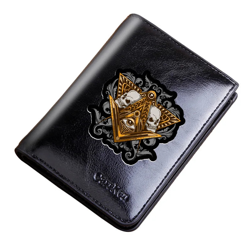 All Seeing Eye Masonic Cow Leather Wallet - Black
