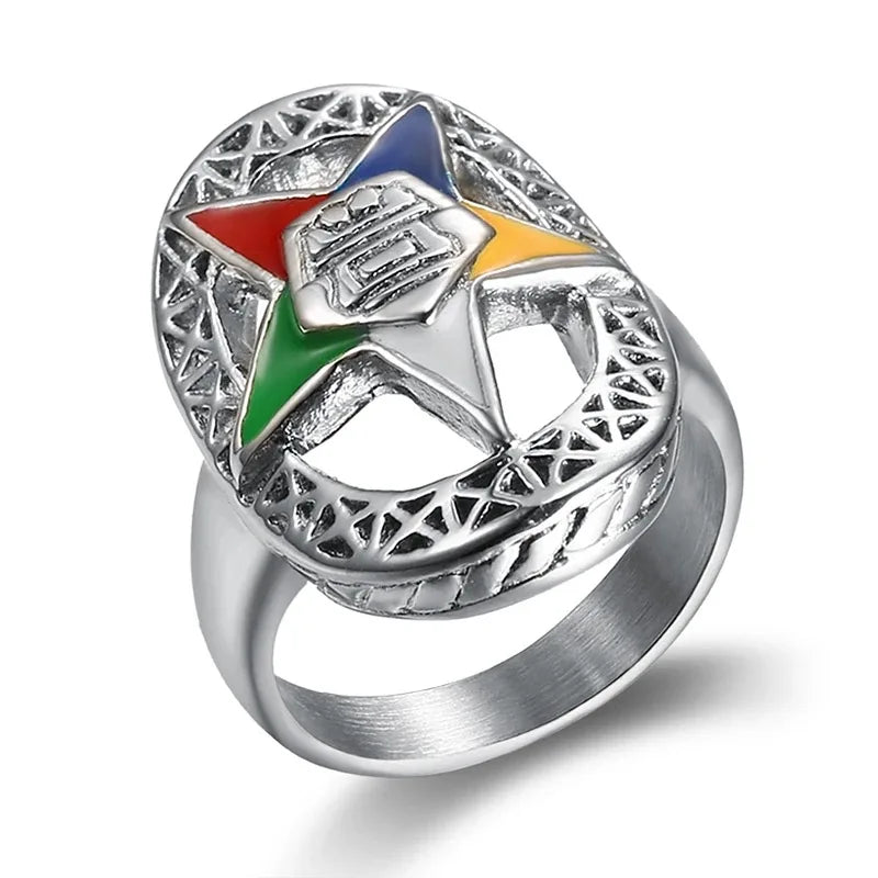 Order Of Eastern Star OES Masonic Stainless Steel Ring - Various Color