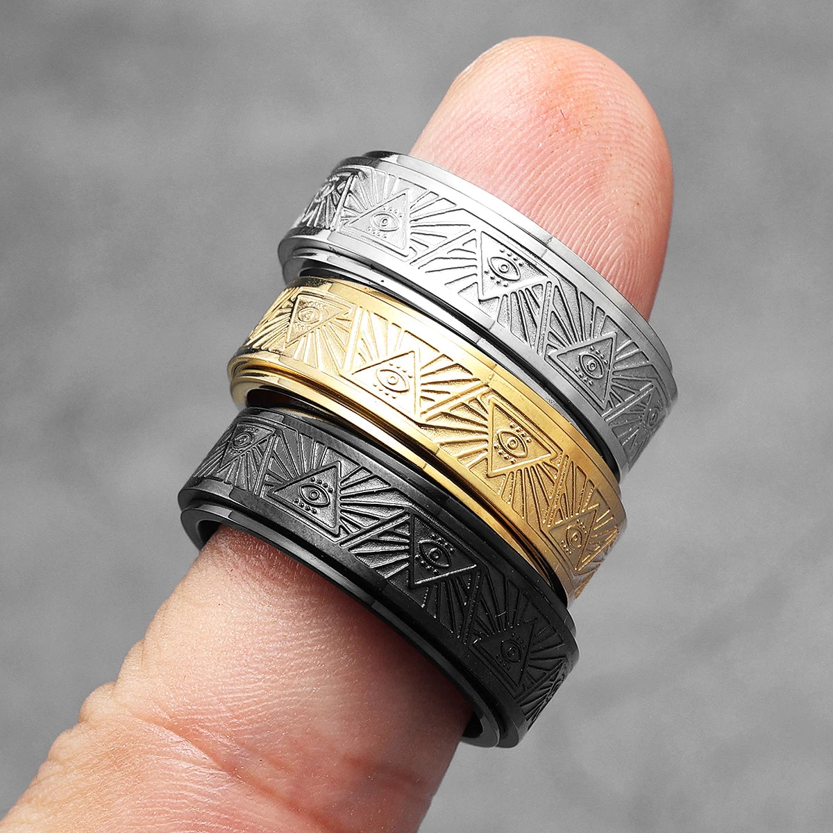 Illuminati Freemasonry Eye Masonic Stainless Steel Ring - Various Color