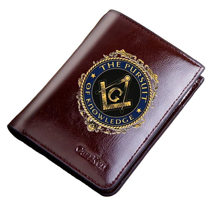 Master Mason Blue Lodge Masonic Cow Leather Wallet - Brown